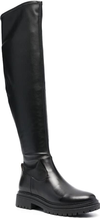 michael kors buckle boots brown leather with high heel|Michael Kors thigh high boots.